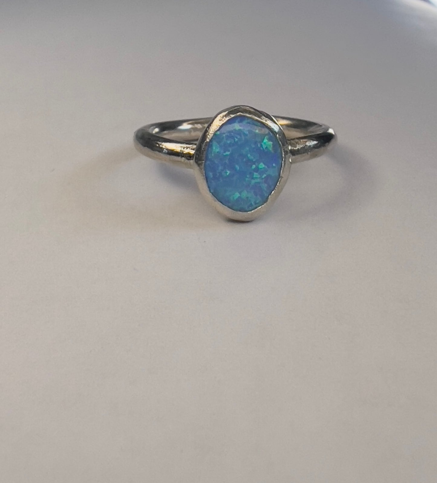 Light Blue Oval Opal Ring