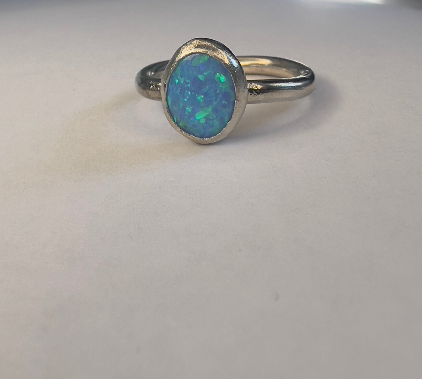 Light Blue Oval Opal Ring